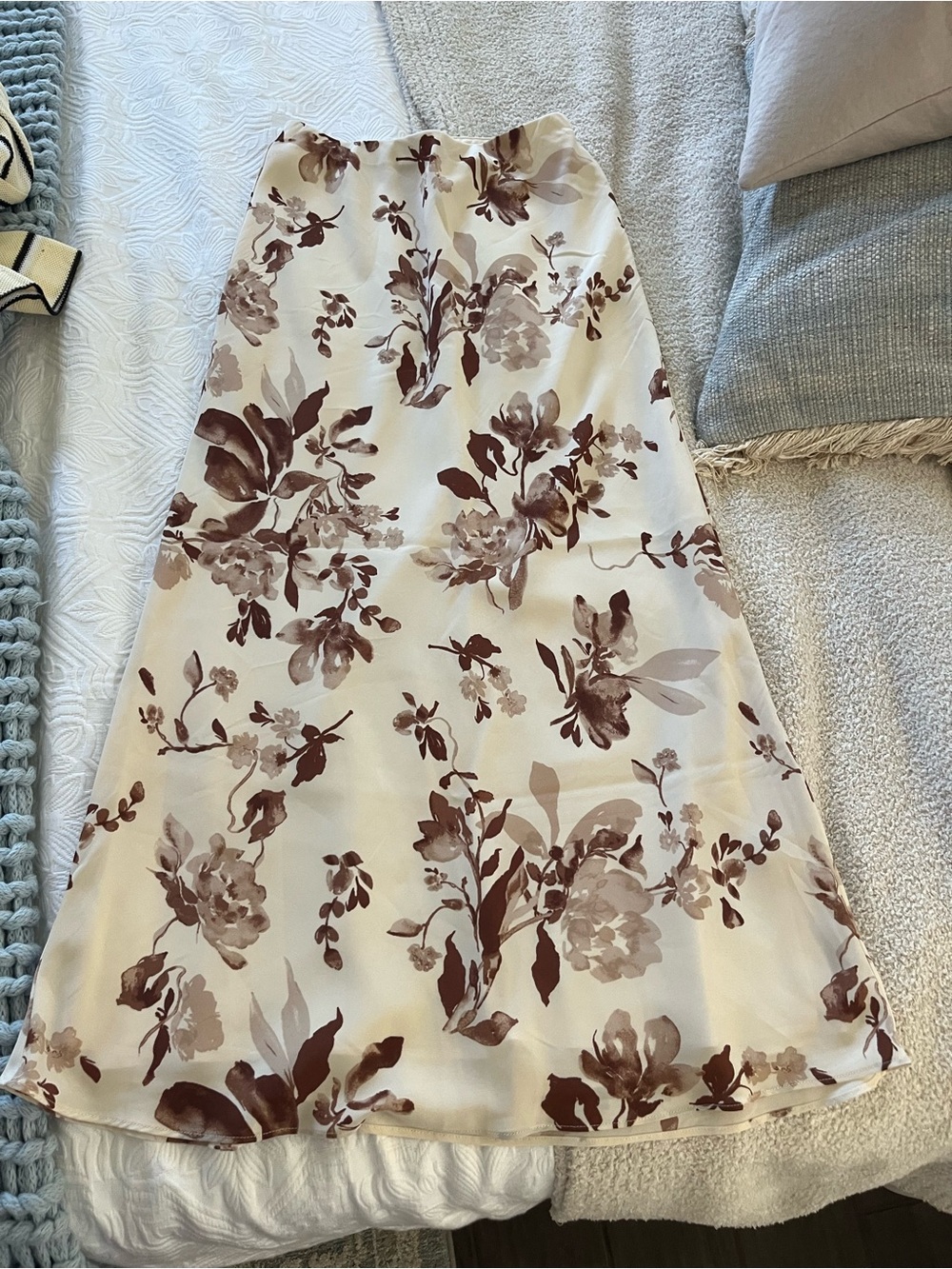 Abercrombie & Fitch Cream A-Line Midi Skirt with Brown Floral Print